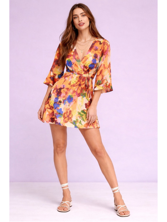 Maeve Dresses & Skirts - Maeve Anthropologie Silk Floral Wrap Mini Dress Size 2 Boho Vacation